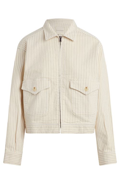 Favorite Daughter The Robert Pinstripe Stretch Cotton Trucker Jacket In Newport