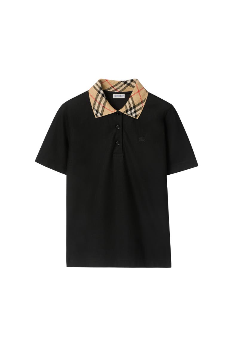 Check Collar Cotton Polo Shirt, Alternate, color, Black