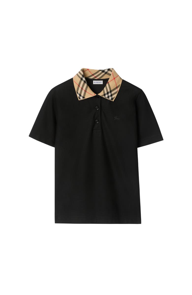 Burberry Check Collar Cotton Polo Shirt, Alternate, color, Black