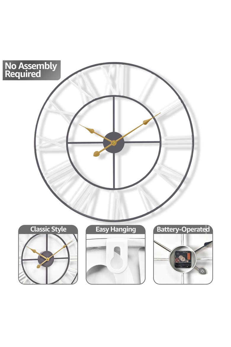 16-Inch Roman Numeral Wall Clock, Alternate, color, WHITE