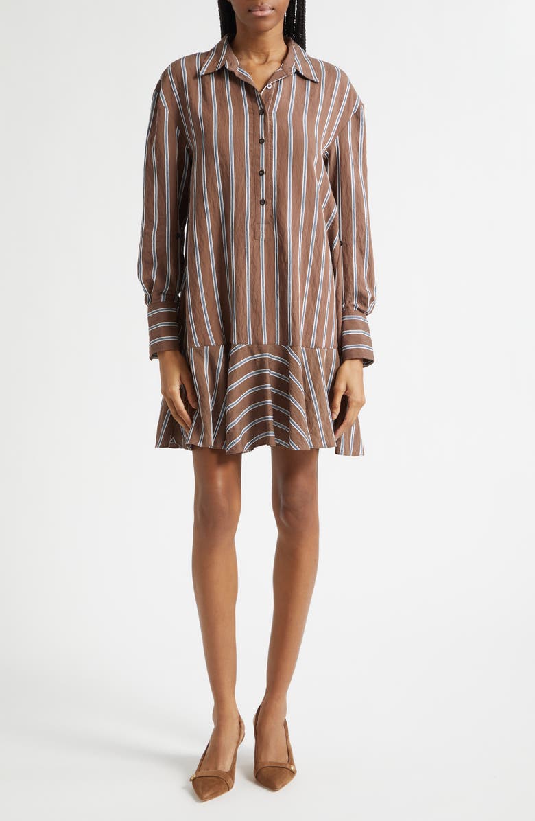 Veronica Beard Azriel Long Sleeve Shirtdress, Main, color, Dark Mocha