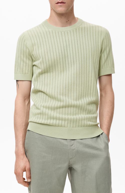 Mango Openwork Stripe Cotton Top In Green