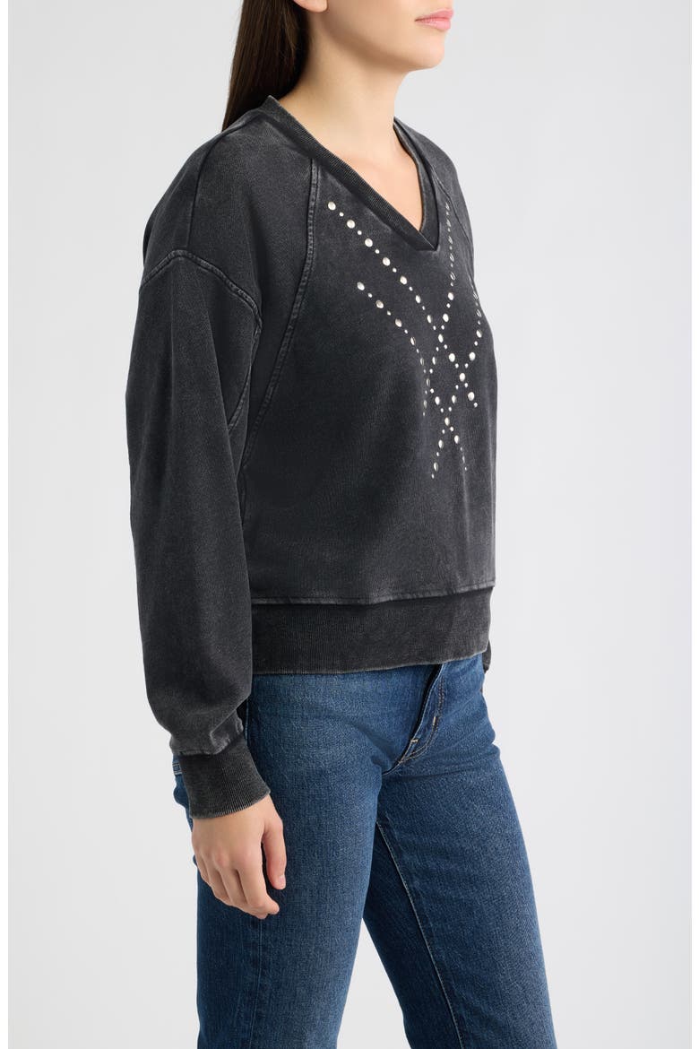 Studded Acid Wash Cotton Sweatshirt, Alternate, color, BLACK
