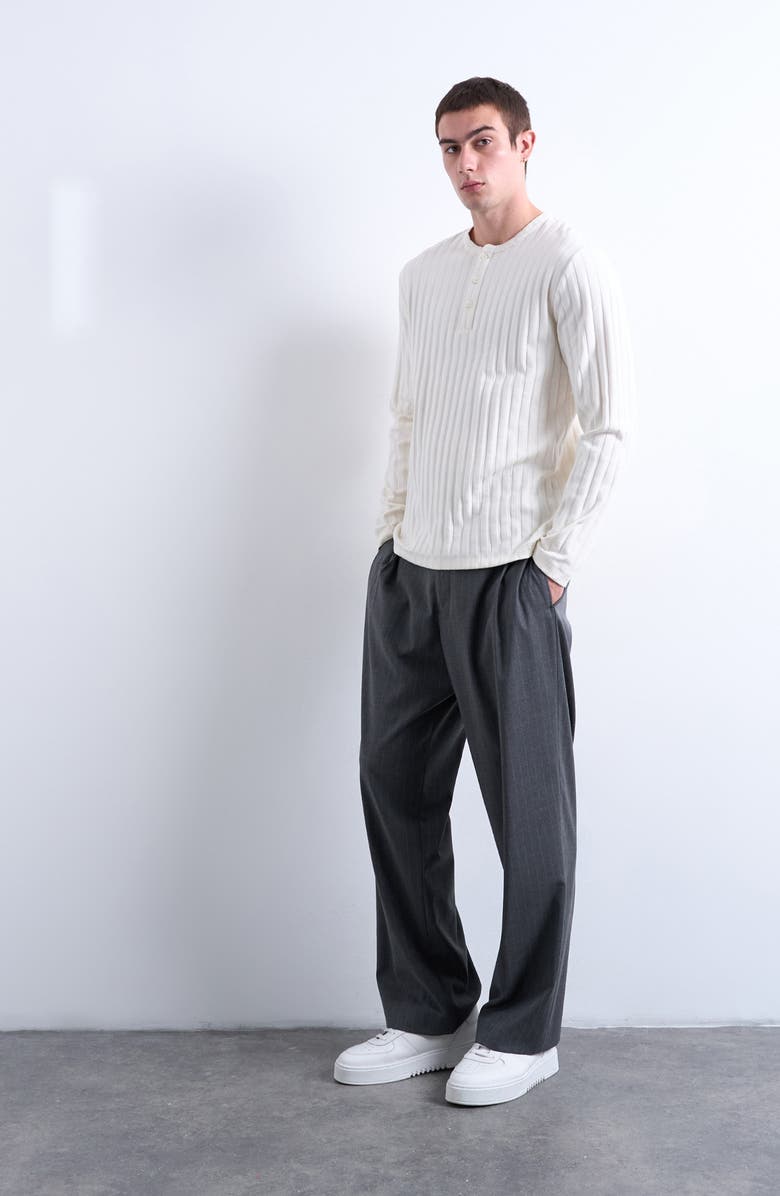 Topman Long Sleeve Rib Henley, Alternate, color, Cream