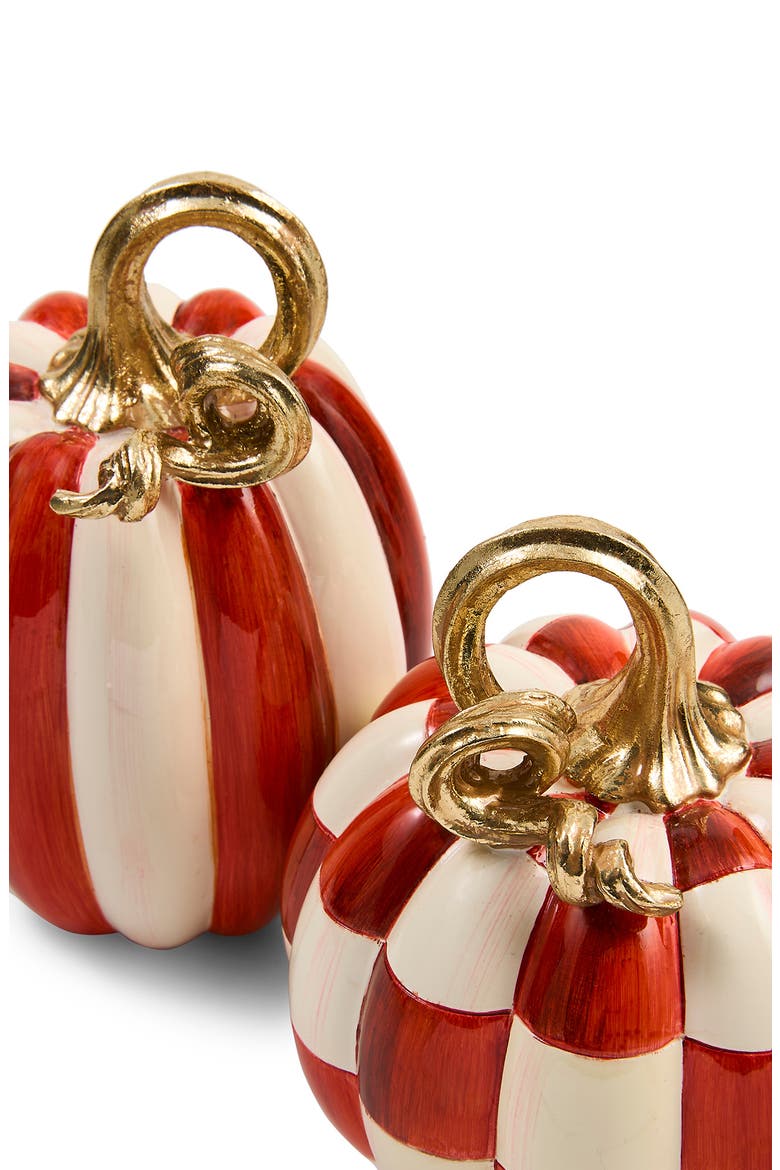 Paprika Check and Stripe Petit Decorative Pumpkins, Alternate, color, RED