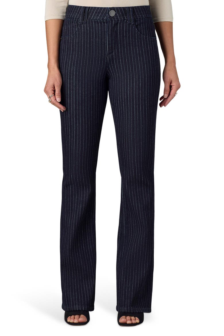 Brittany Pinstriped High Waist Itty Bitty Bootcut Jeans, Main, color, INDIGO
