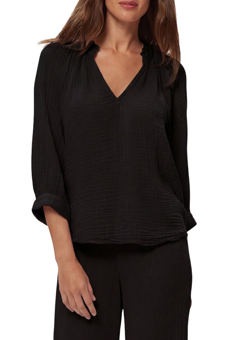 Kali Ruffle Neck Top, Main, color, BLACK