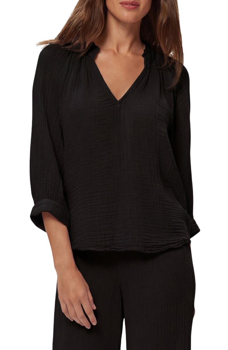 Michael Stars Kali Ruffle Neck Top, Main, color, Black