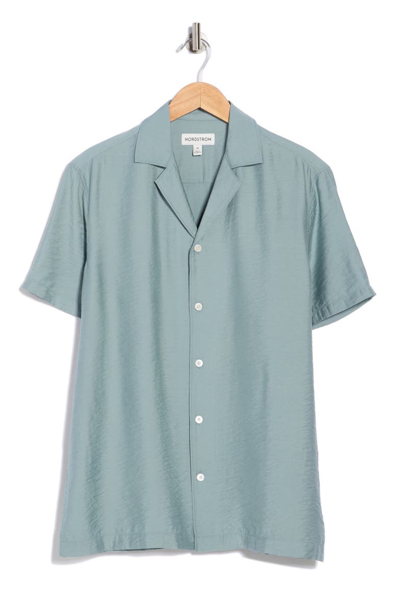 Hammered Satin Camp Shirt, Alternate, color, BLUE SPRUCE