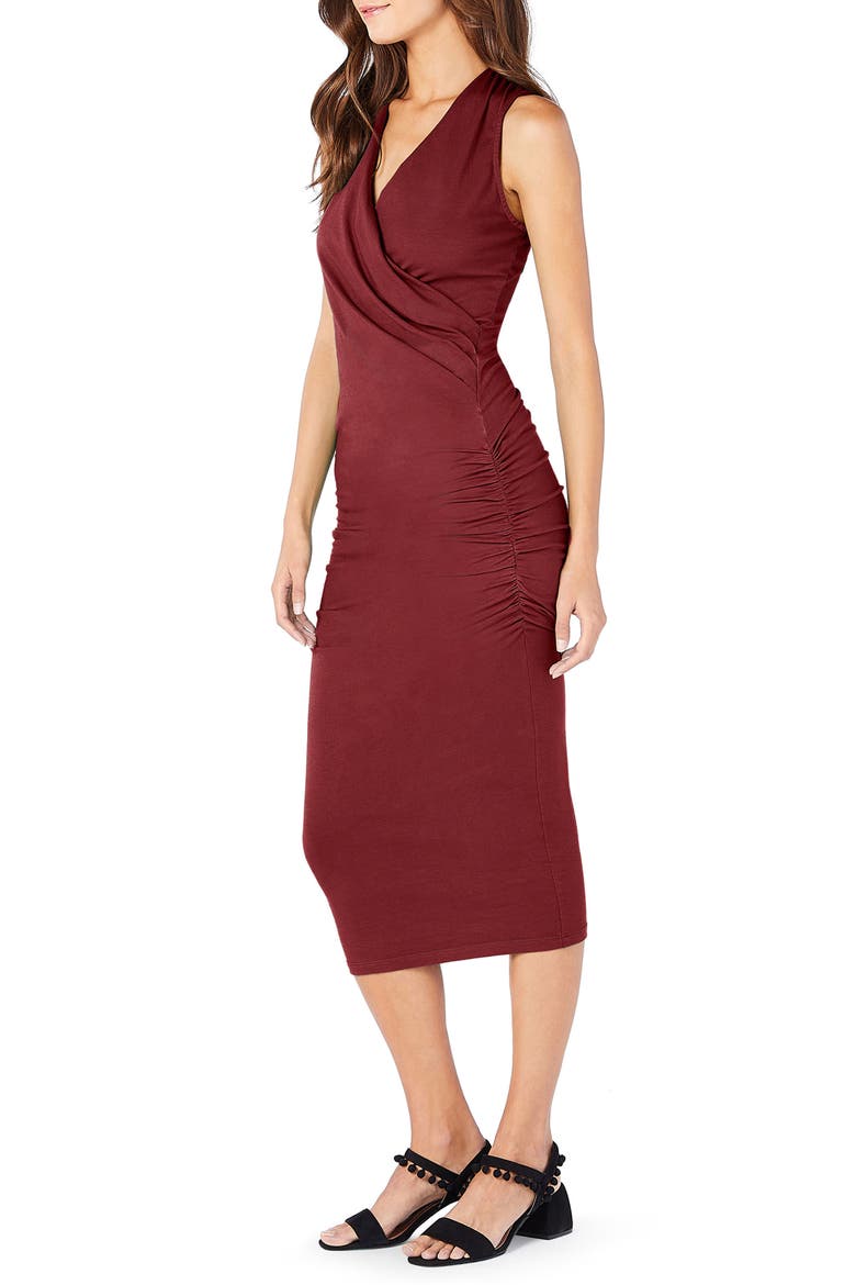 Faux Wrap Midi Dress, Alternate, color, PINOT