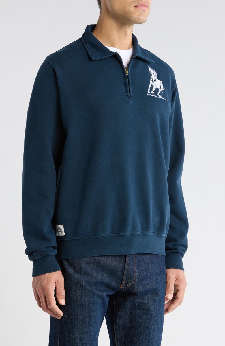 ONE OF THESE DAYS Running Horse Quarter Zip Fleece Graphic Sweatshirt, Alternate, color, Navy