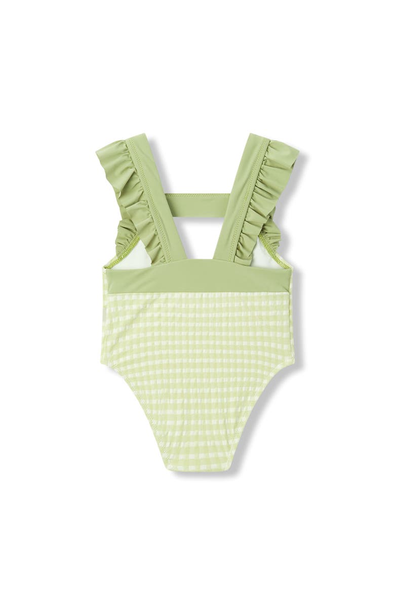 Milkbarn Ruffle Square Neck Swimsuit, Main, color, Green Gingham