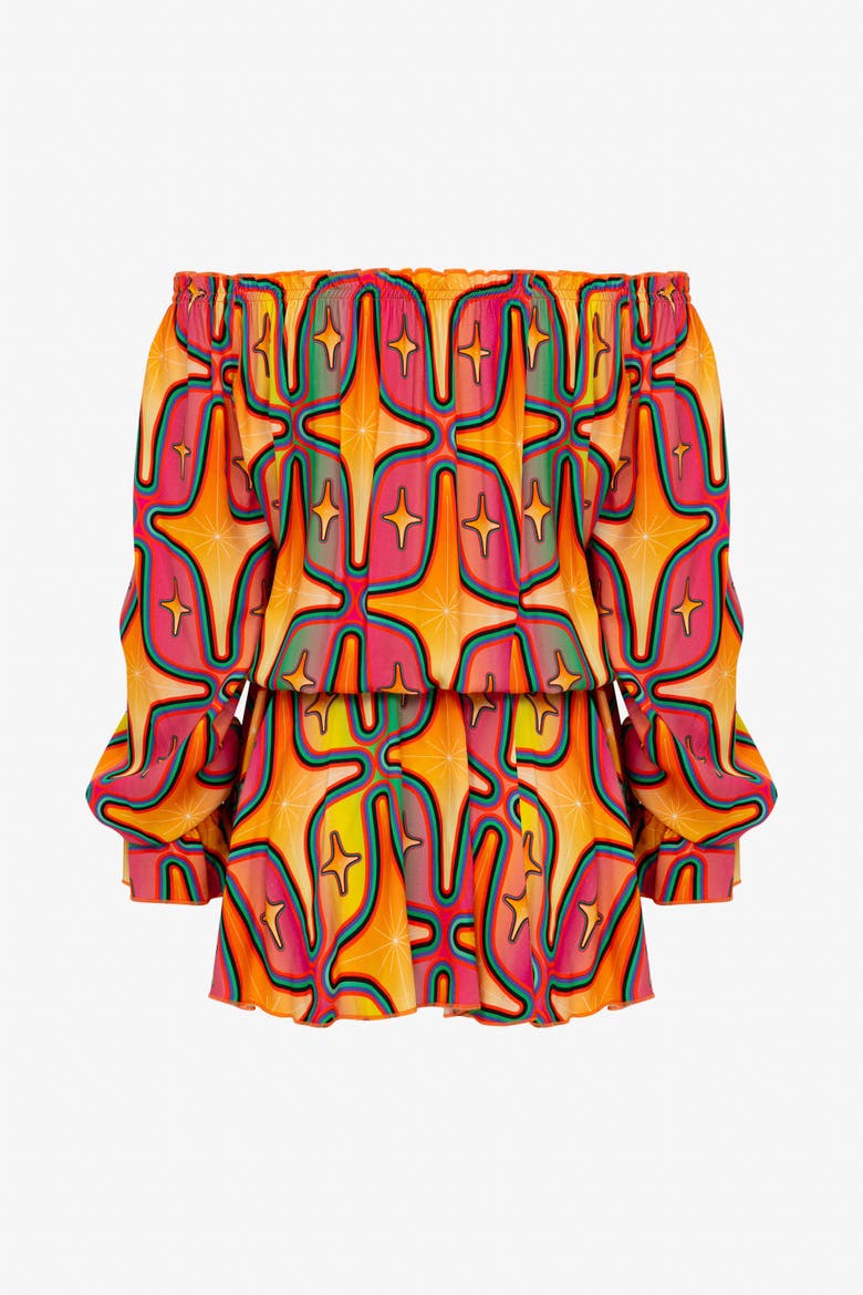 Sirius Starry Print Off-Shoulder Mini Dress, Alternate, color, Multicolor
