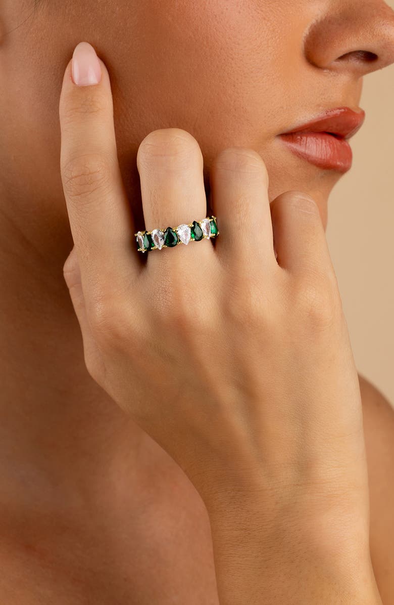 Sterling Forever Pear Cubic Zirconia Eternity Ring, Alternate, color,