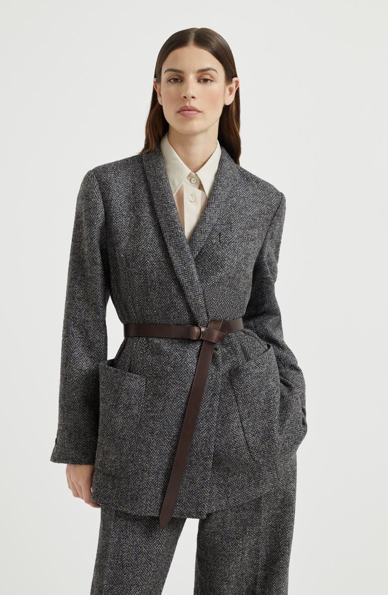 Brunello Cucinelli Herringbone tweed blazer, Alternate, color, Blue