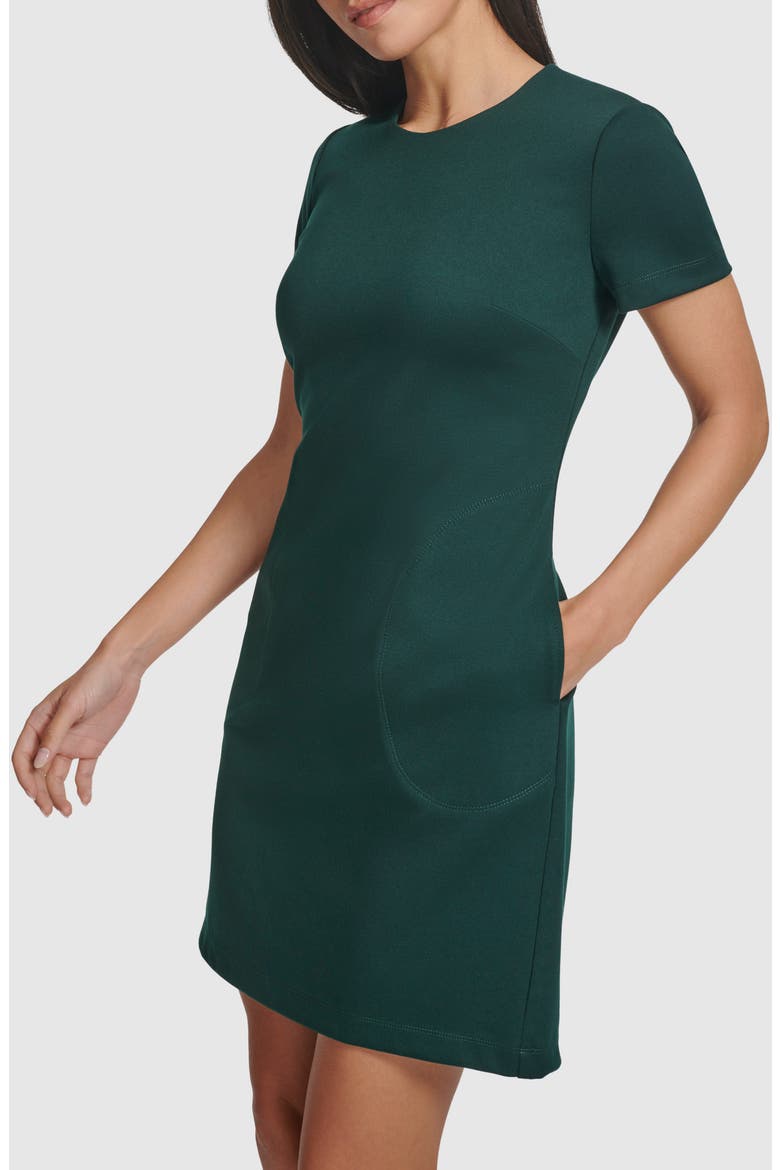 Short Sleeve Ponte Sheath Dress, Alternate, color, MALACHITE