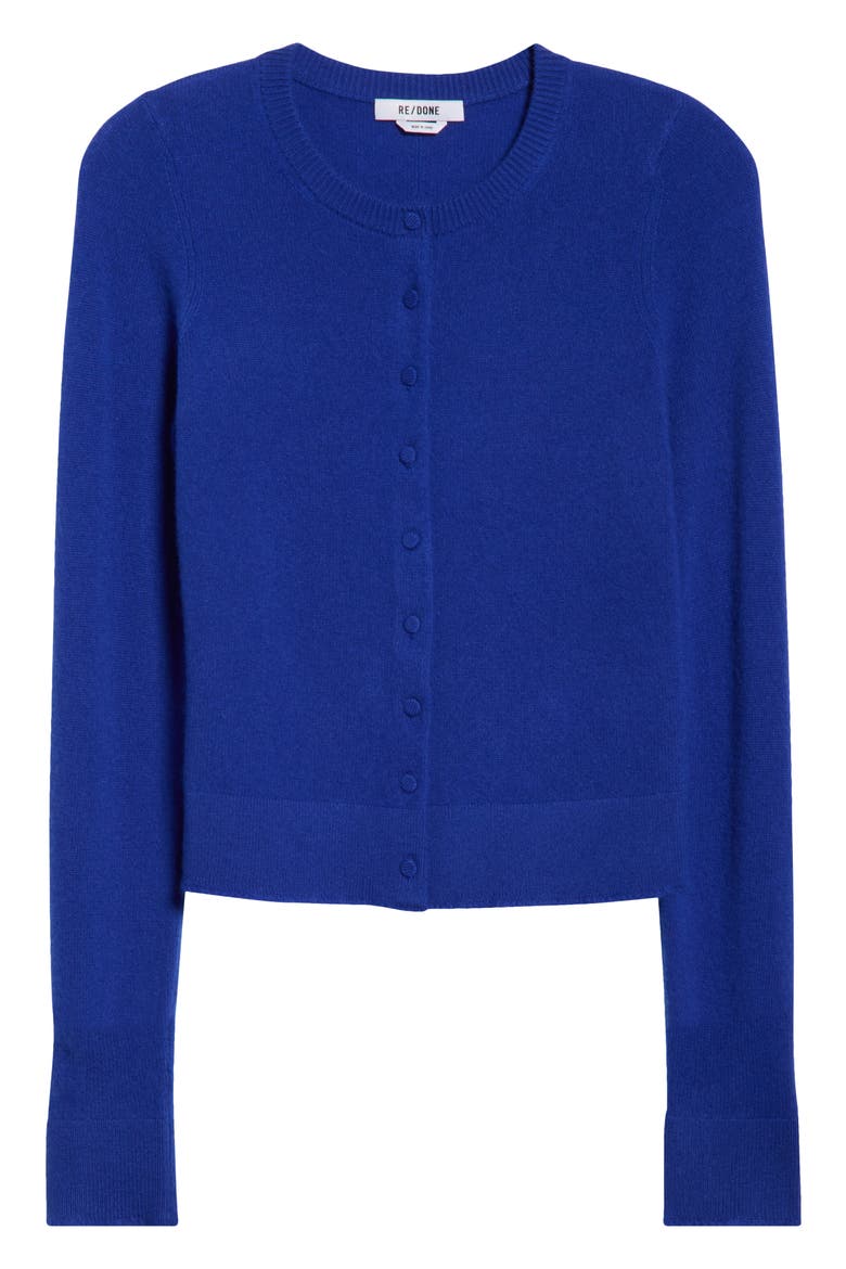 Cashmere Crewneck Cardigan, Alternate, color, COBALT
