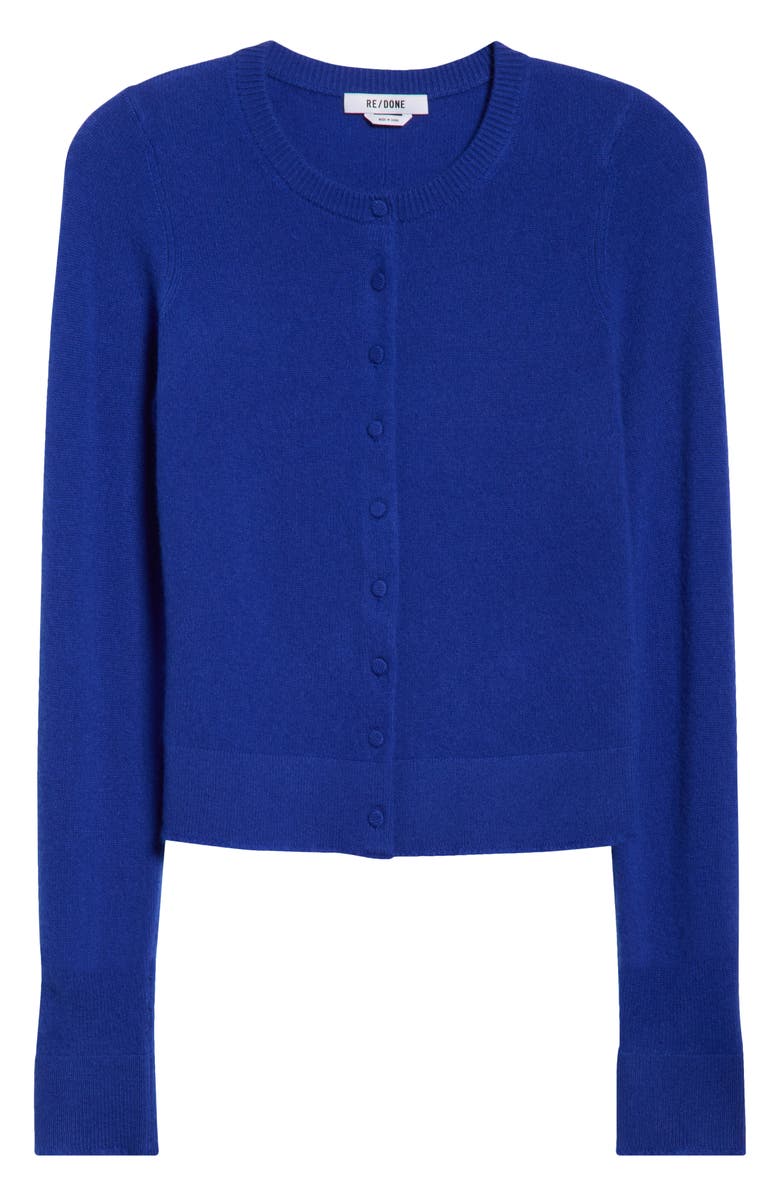 Re/Done Cashmere Crewneck Cardigan, Alternate, color, Cobalt