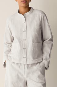 Eileen Fisher Mandarin Collar Texture Stretch Organic Cotton Jacket