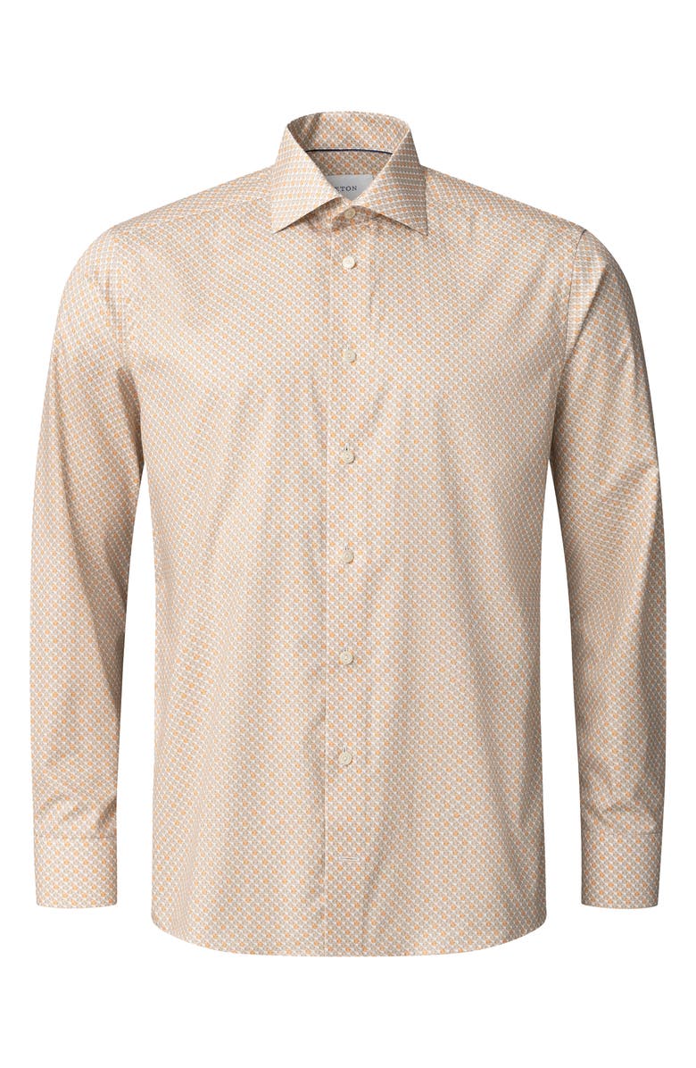Eton Slim Fit Tropical Cocktail Print Cotton Twill Dress Shirt, Alternate, color, Medium Orange