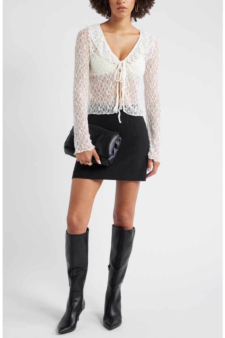 Ruffle Sheer Lace Top, Alternate, color, IVORY