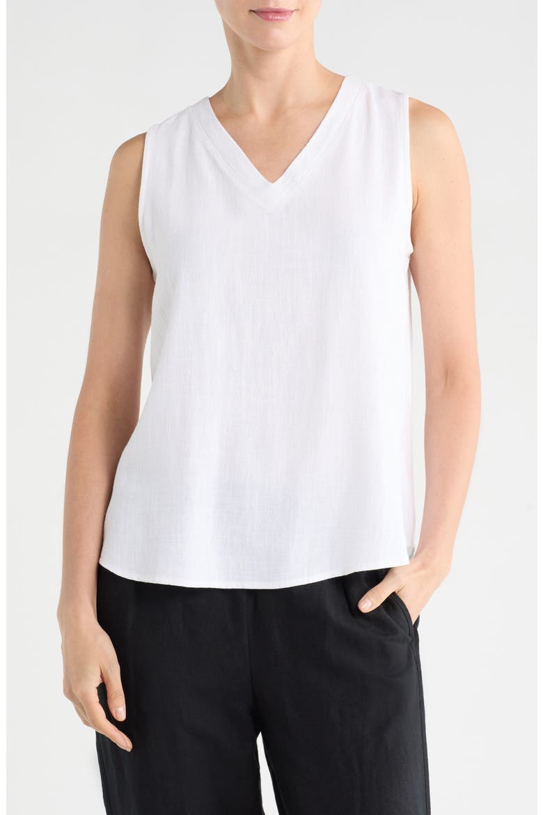 Linen V-Neck Sleeveless Tank Top, Main, color, WHITE