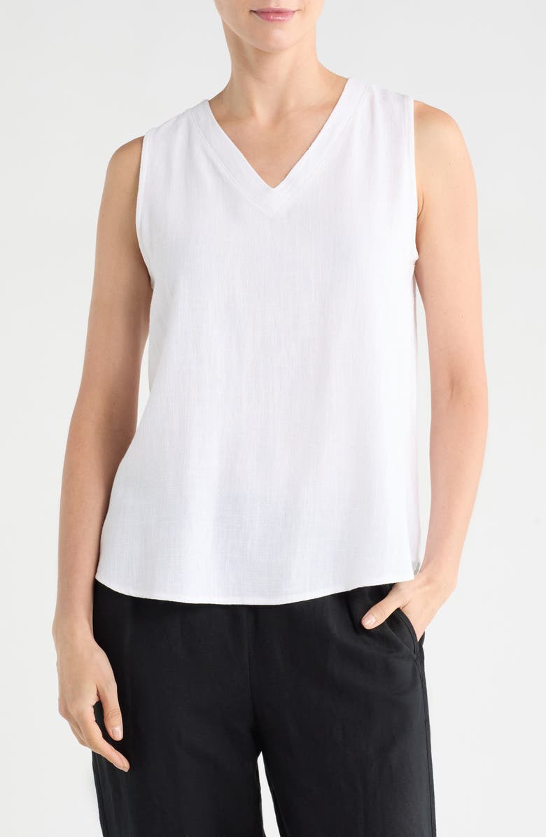 Renee C Linen V-Neck Sleeveless Tank Top, Main, color, White
