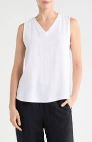 Renee C Linen V-Neck Sleeveless Tank Top