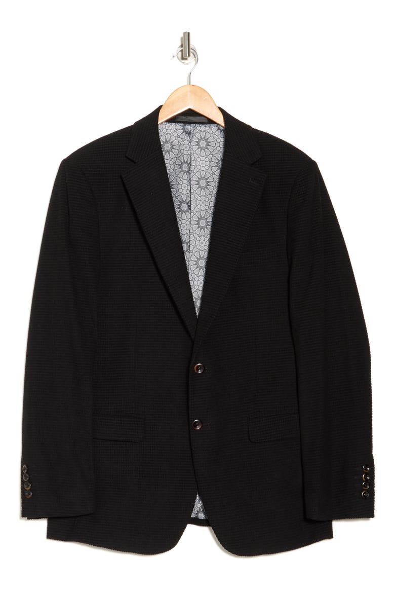 Slim Fit Solid Cotton Blend Textured Blazer, Alternate, color, BLACK