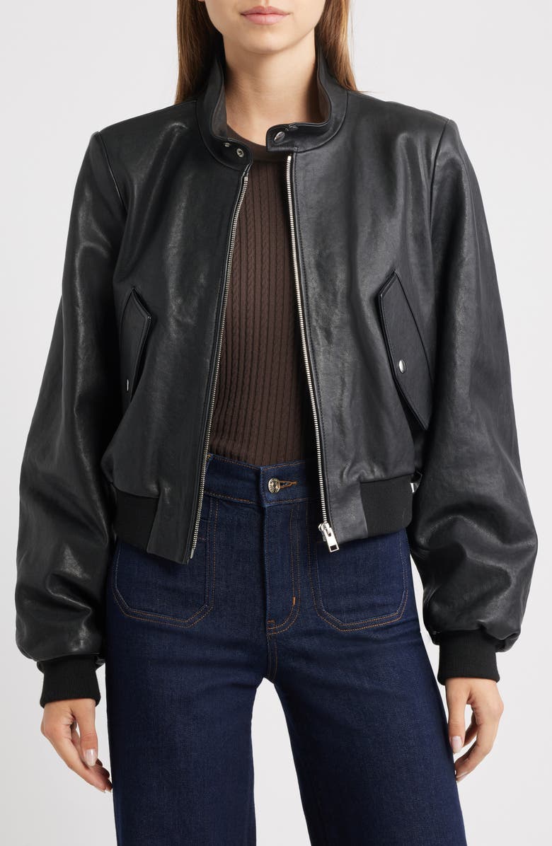 FRAME The Harrington Leather Bomber, Main, color, Black