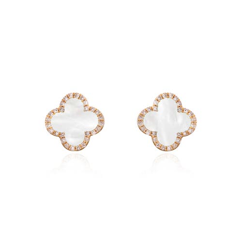 The Lovery Fine Jewelry Mother Of Pearl Diamond Clover Stud Earrings In Silver
