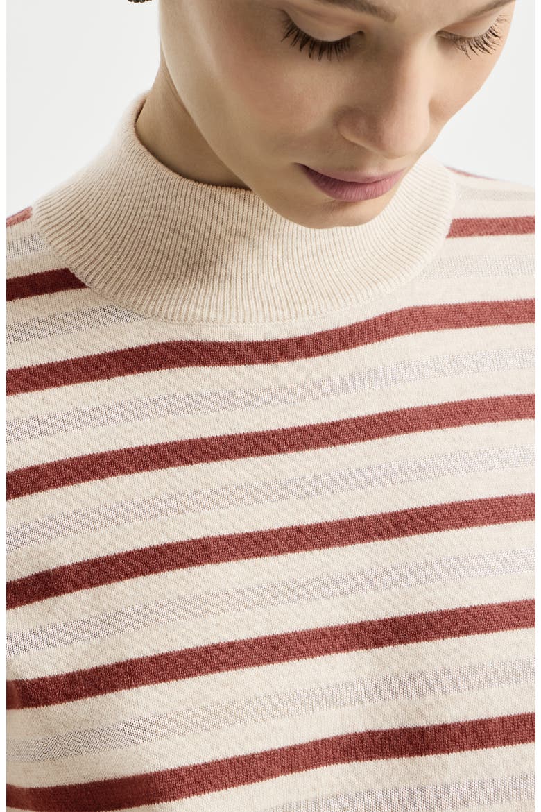 Virgin wool, cashmere and silk knit t-shirt with sparkling stripes, Alternate, color, Multicoloured