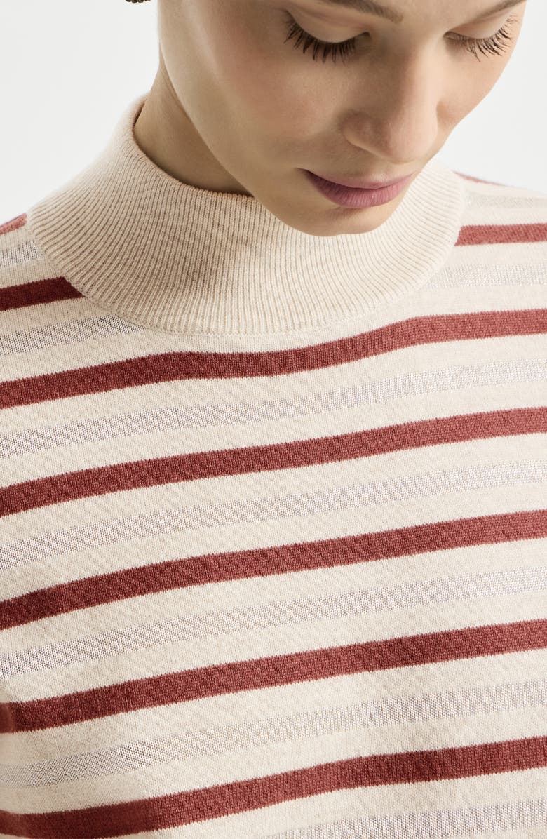Brunello Cucinelli Virgin wool, cashmere and silk knit t-shirt with sparkling stripes, Alternate, color,