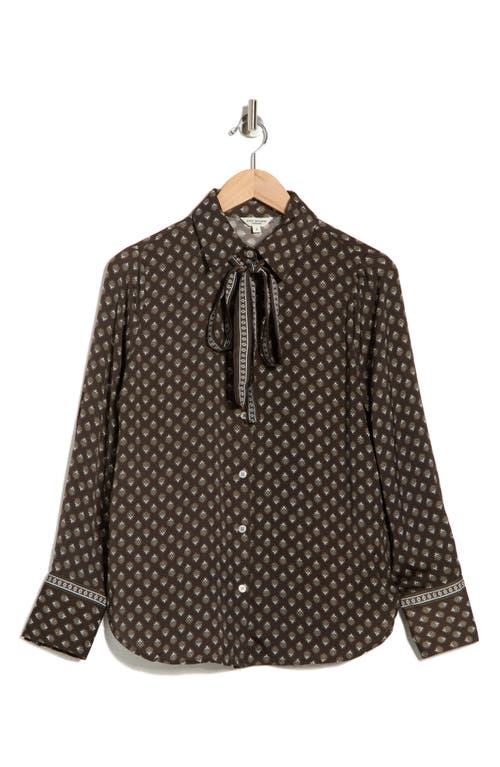 Max Studio Satin Tie Neck Button-up Shirt In Multi