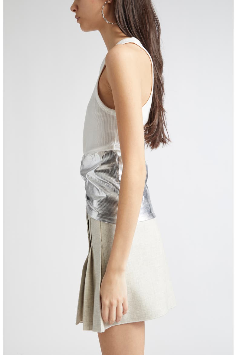 Metallic Pierced Hem Rib Tank, Alternate, color, WHITE/ SILVER