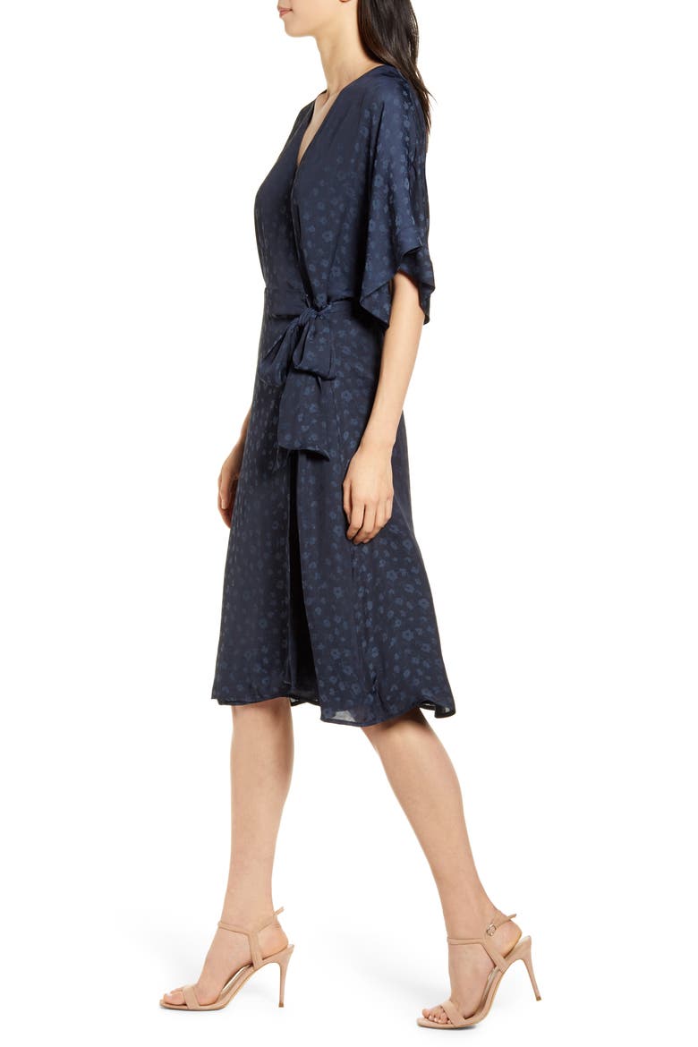 Floral Wrap Dress, Alternate, color, NAVY IRIS