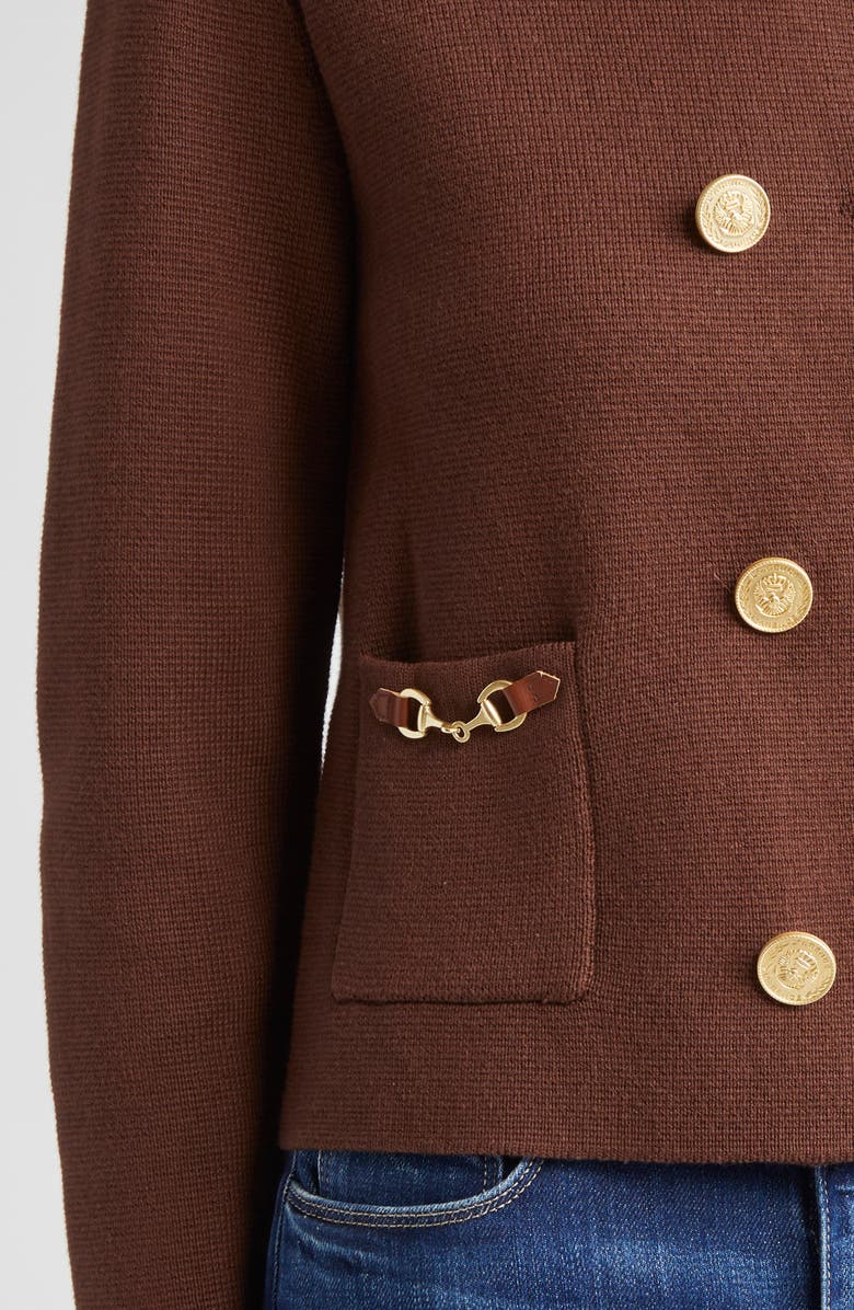L'AGENCE Madilyn Double Breasted Knit Jacket, Alternate, color, Chocolate/ Gold