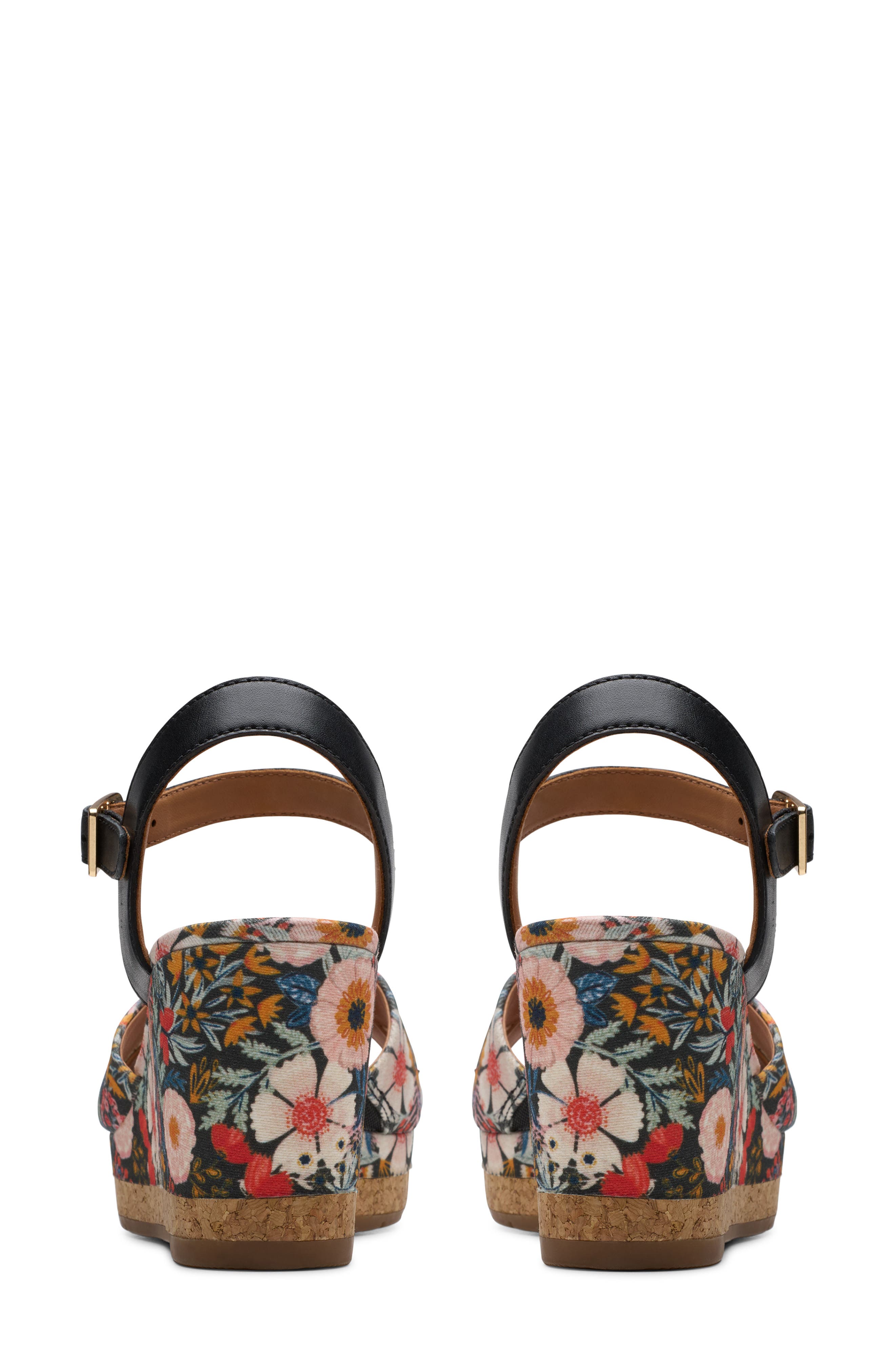 Clarks<sup>®</sup> Chicly Floral Wedge Sandal, Alternate, color, Black Print