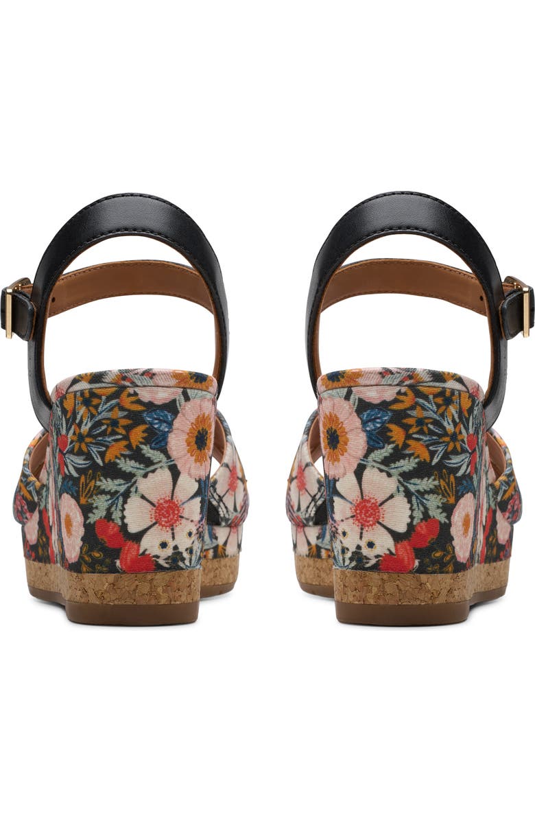 Clarks<sup>®</sup> Chicly Floral Wedge Sandal, Alternate, color, Black Print