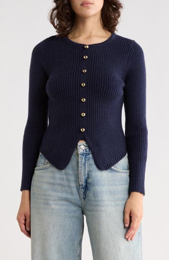 French Connection Point Hem Rib Knit Sweater In Royal Blue