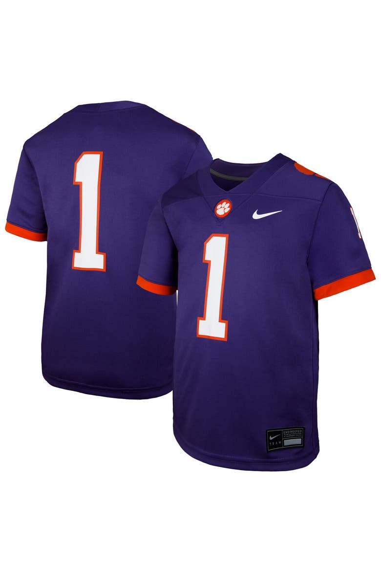 Youth Nike #1 Purple Clemson Tigers Untouchable Replica Game Jersey, Main, color, Purple