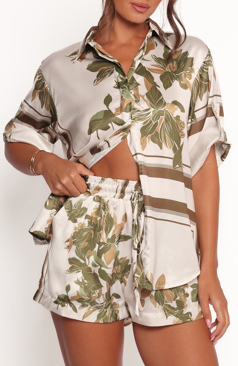 Petal & Pup Lara Floral Print & Stripe Satin Shirt, Main, color, 