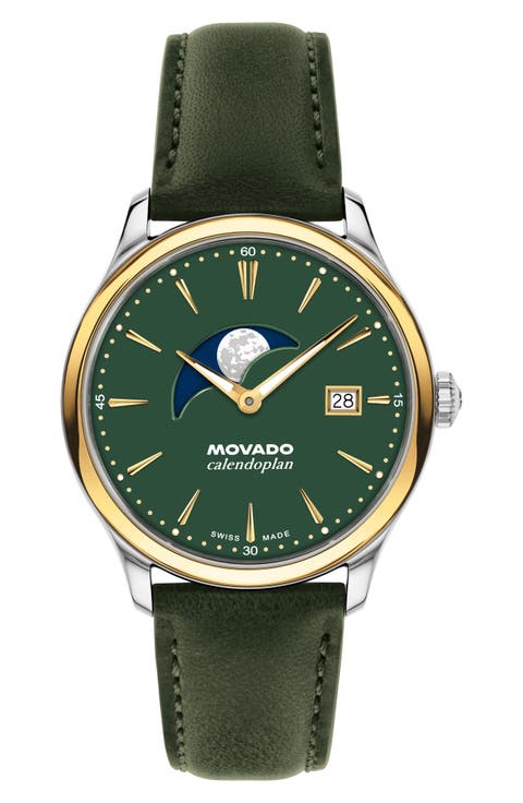 Calendoplan Swiss Quartz Leather Strap Watch, 37mm