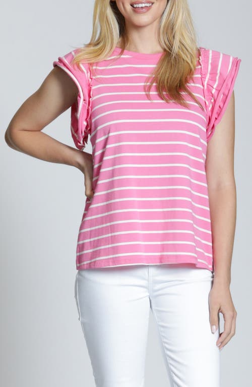 Apny Stripe Ruffle Cap Sleeve T-shirt