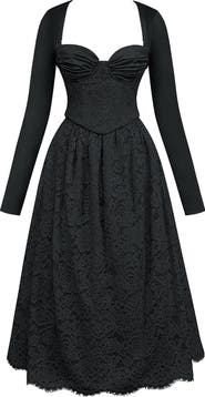 HOUSE OF CB Duchess Corset Lace Fit & Flare Midi Dress with Bolero