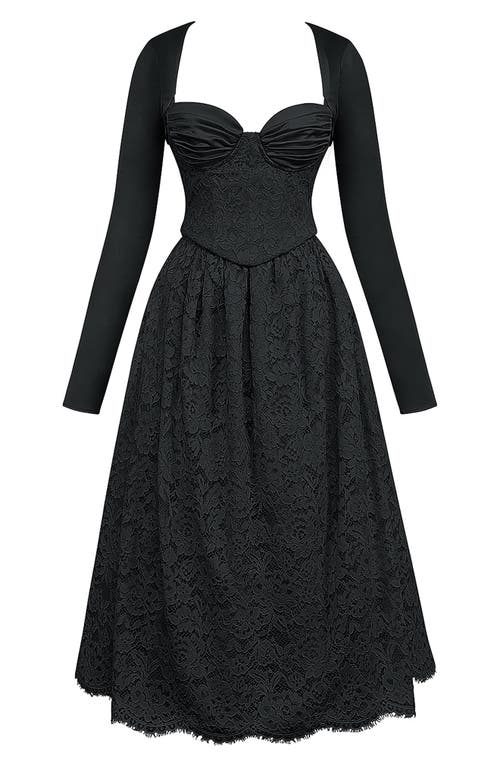 House Of Cb Duchess Corset Lace Fit & Flare Midi Dress With Bolero In Black