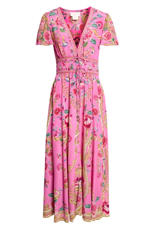 Floral V-Neck Silk Midi Dress