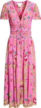 Camilla Floral V-Neck Silk Midi Dress