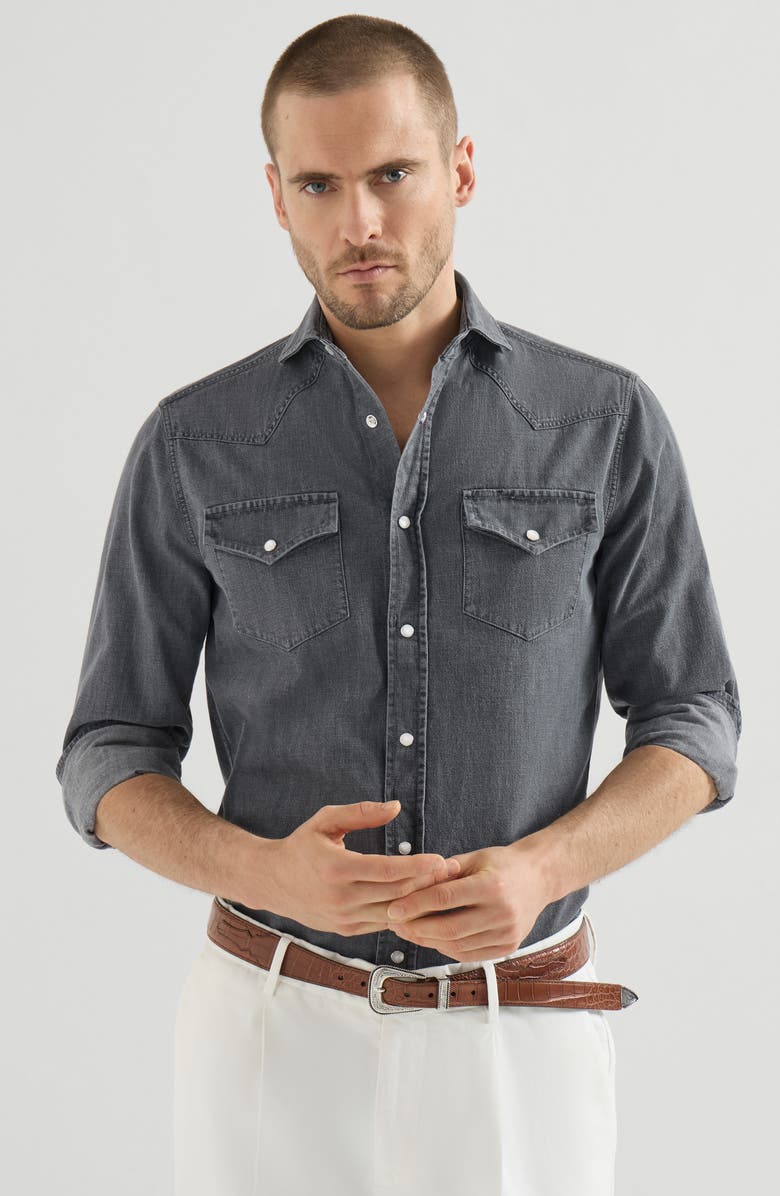 Brunello Cucinelli Lightweight denim shirt, Alternate, color, Dark Grey