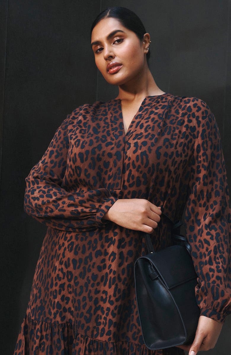 Estelle Leona Leopard Print Long Sleeve Dress, Alternate, color, Choc/ Navy